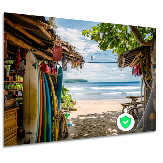 Tropisch Strand met Surfshop en Golven poster