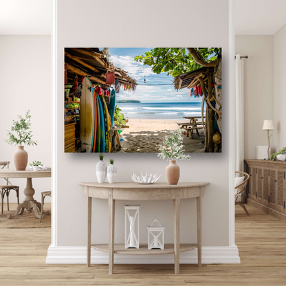 Tropisch Strand met Surfshop en Golven poster