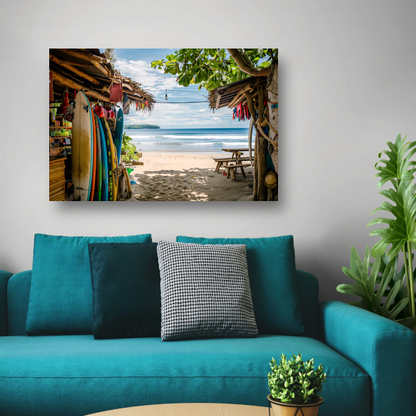 Tropisch Strand met Surfshop en Golven poster