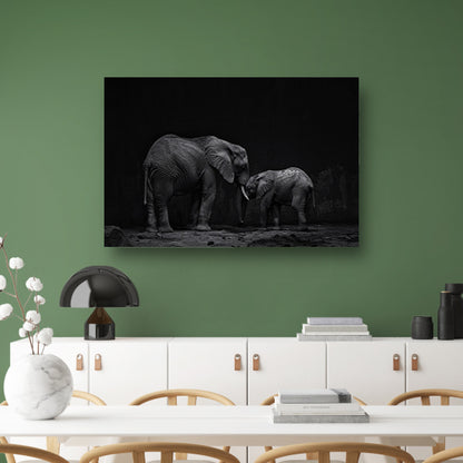 Zwart-wit olifanten moeder en kalf kunst canvas