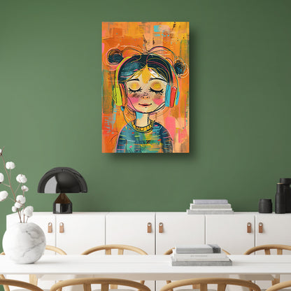 Vrolijk Meisje Luistert naar Muziek poster