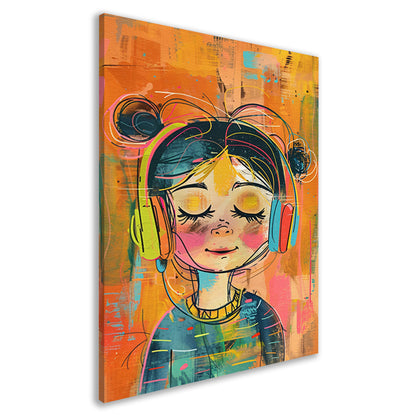 Vrolijk Meisje Luistert naar Muziek canvas