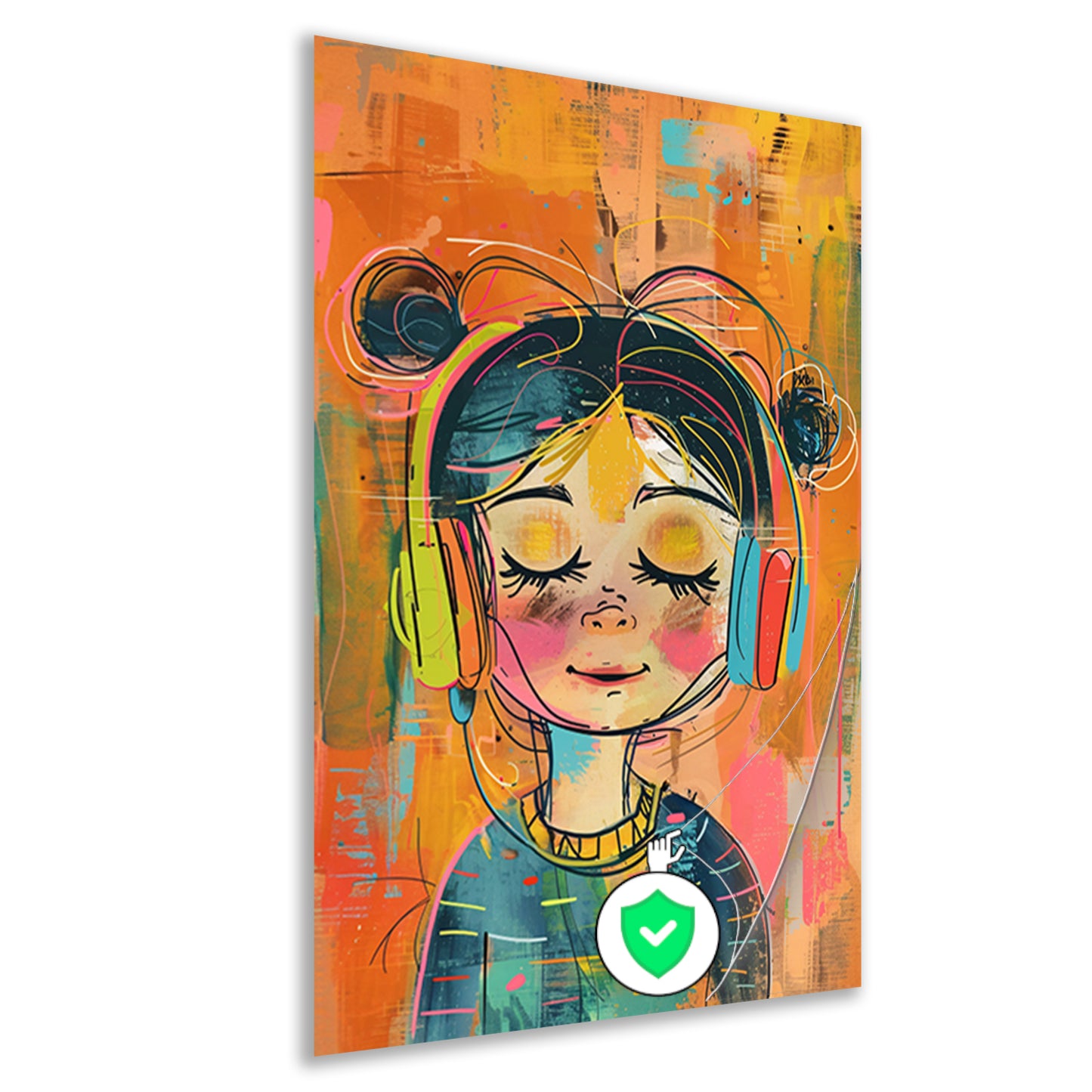 Vrolijk Meisje Luistert naar Muziek poster