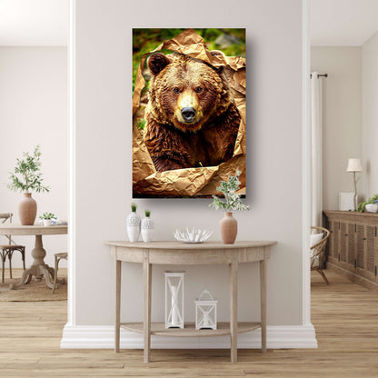 Bruine beer doorbreekt papier canvas met baklijst