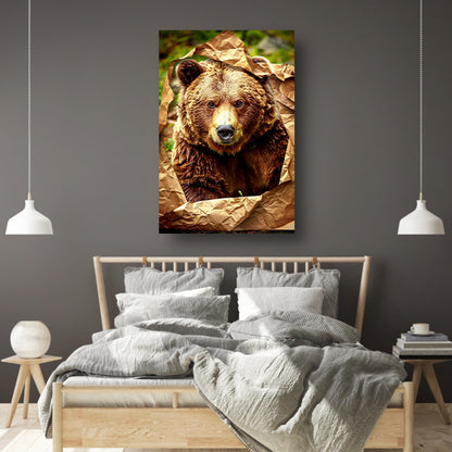 Bruine beer doorbreekt papier canvas met baklijst