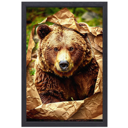 Bruine beer doorbreekt papier canvas met baklijst