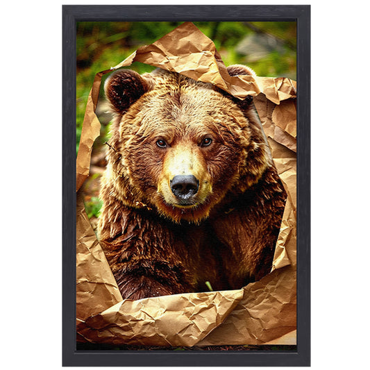 Bruine beer doorbreekt papier canvas met baklijst