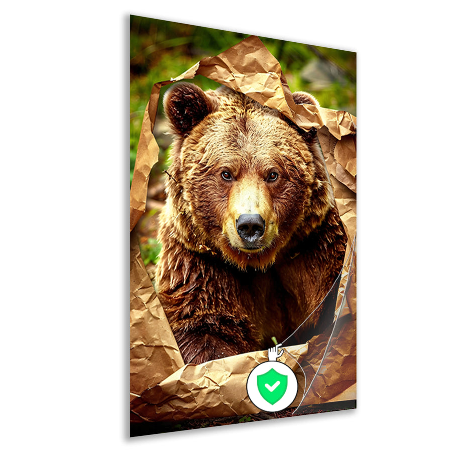 Bruine beer doorbreekt papier poster