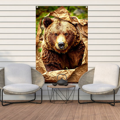 Bruine beer doorbreekt papier tuinposter