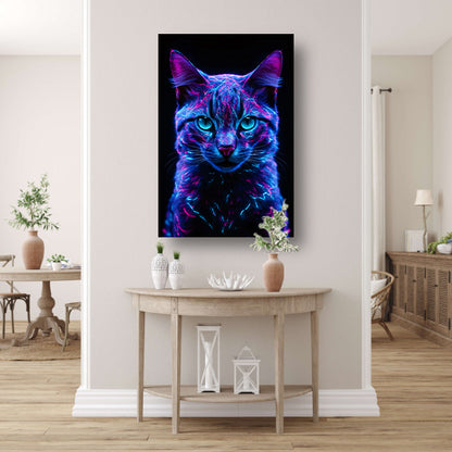 Adembenemend neon kat portret in kleuren poster