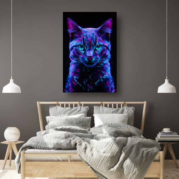 Adembenemend neon kat portret in kleuren poster