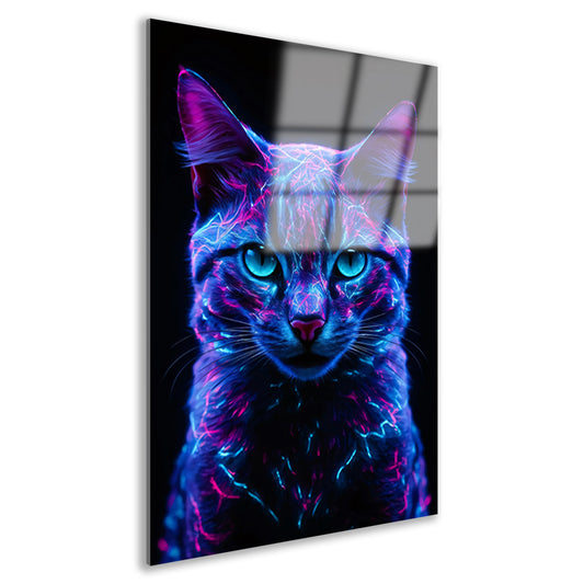 Adembenemend neon kat portret in kleuren acrylglas