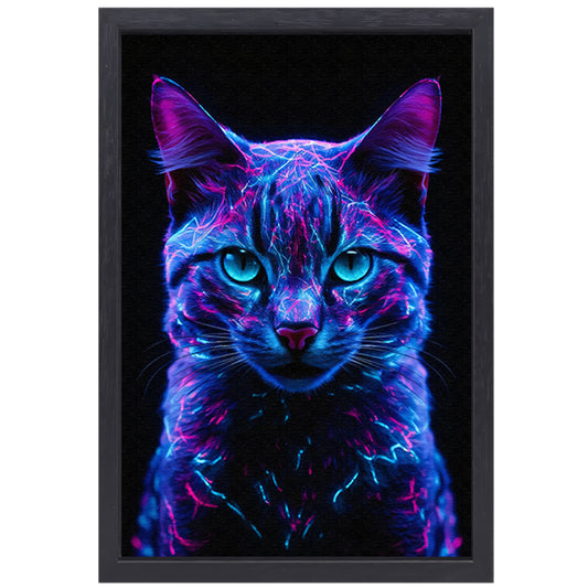 Adembenemend neon kat portret in kleuren canvas met baklijst