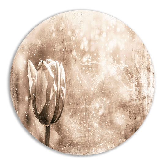 Minimalistische sepia lijntekening van tulp aluminium muurcirkel