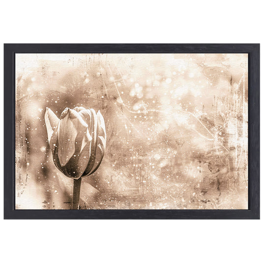 Minimalistische sepia lijntekening van tulp canvas met baklijst