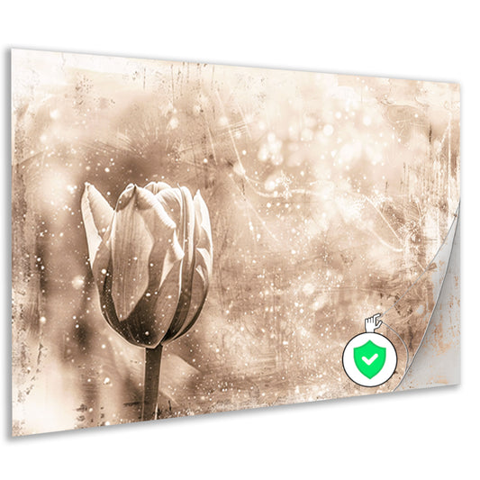 Minimalistische sepia lijntekening van tulp poster