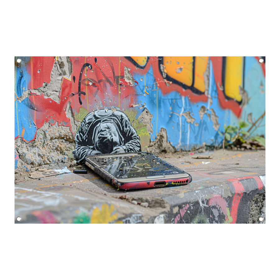 Verlaten Smartphone tegen Kleurrijke Graffiti tuinposter