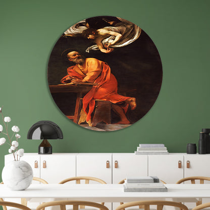 De inspiratie van Sint Matteüs - Caravaggio aluminium muurcirkel