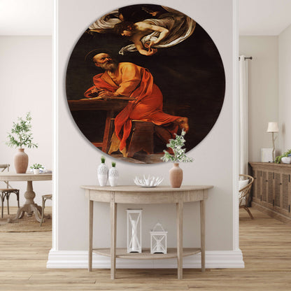 De inspiratie van Sint Matteüs - Caravaggio aluminium muurcirkel