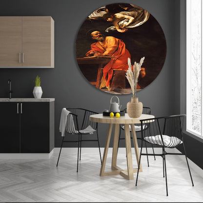 De inspiratie van Sint Matteüs - Caravaggio aluminium muurcirkel
