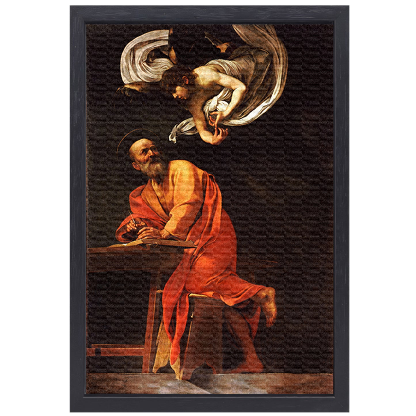De inspiratie van Sint Matteüs - Caravaggio canvas met baklijst