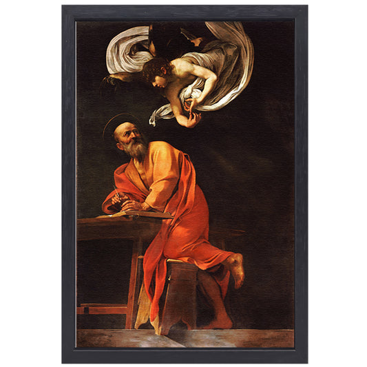De inspiratie van Sint Matteüs - Caravaggio canvas met baklijst