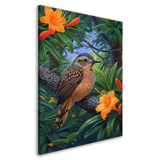 Realistisch vogel op tak met bloemen canvas