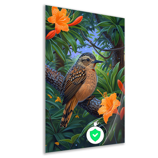 Realistisch vogel op tak met bloemen poster
