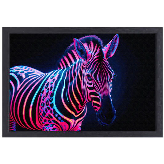Futuristische neon zebra kunstafbeelding canvas met baklijst