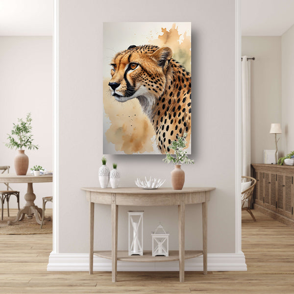 Waterverf Cheetah Portret in Kleur canvas