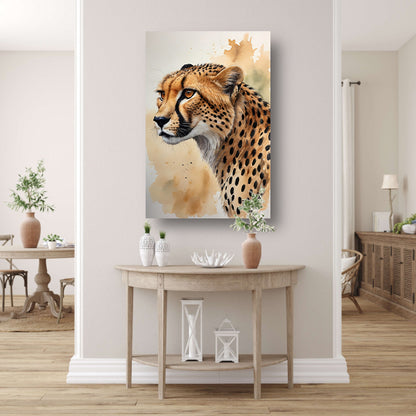 Waterverf Cheetah Portret in Kleur canvas