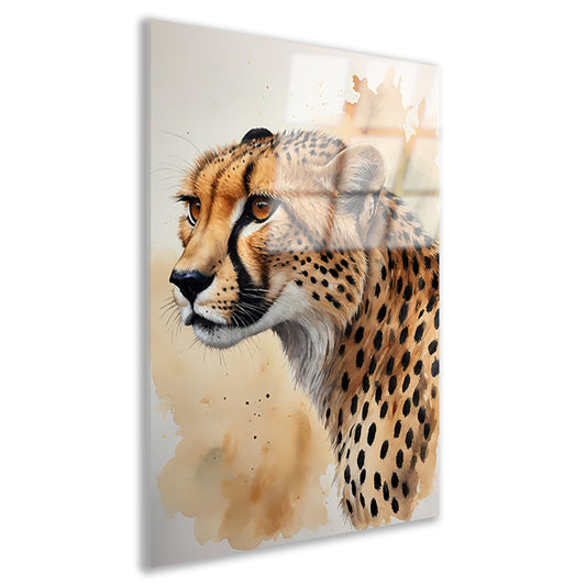 Waterverf Cheetah Portret in Kleur acrylglas