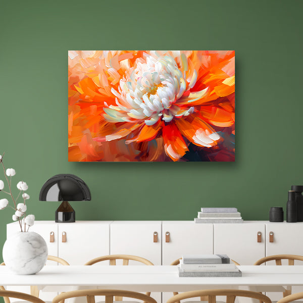 Abstracte schilderij van een oranje en witte bloem canvas