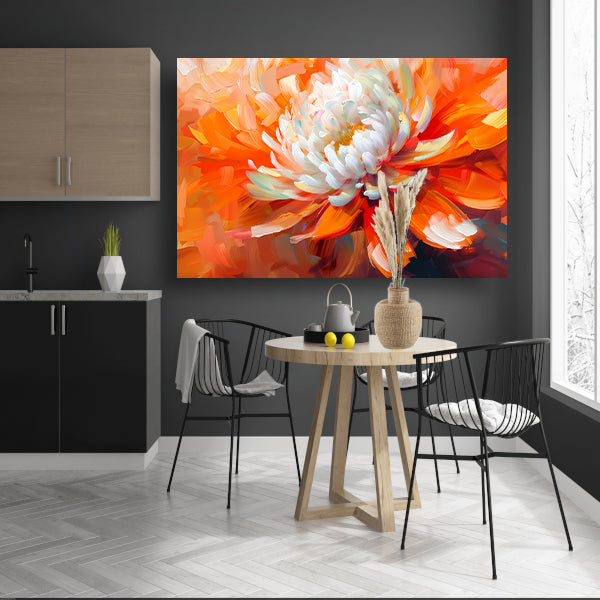 Abstracte schilderij van een oranje en witte bloem canvas