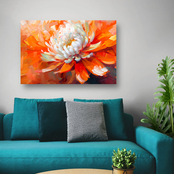 Abstracte schilderij van een oranje en witte bloem canvas
