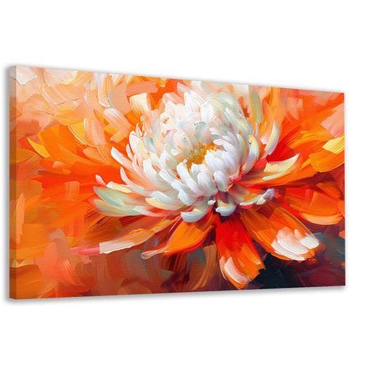 Abstracte schilderij van een oranje en witte bloem canvas