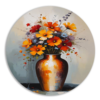 Moderne Impressionistische Bloemen in Vaas aluminium muurcirkel