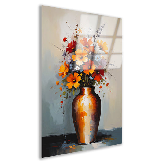 Moderne Impressionistische Bloemen in Vaas acrylglas