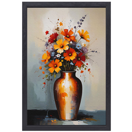 Moderne Impressionistische Bloemen in Vaas canvas met baklijst
