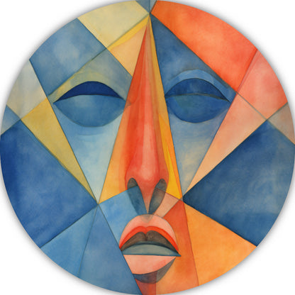 Geometrisch portret in lijnenspel aluminium muurcirkel