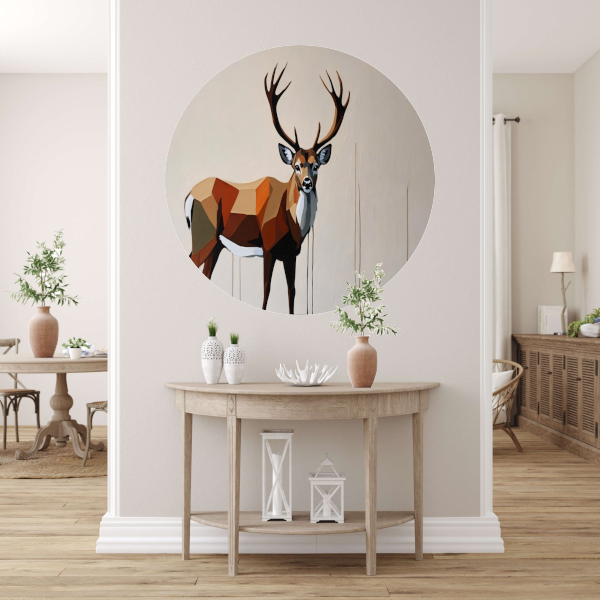 Geometrisch Portret van een Majestueus Hert aluminium muurcirkel