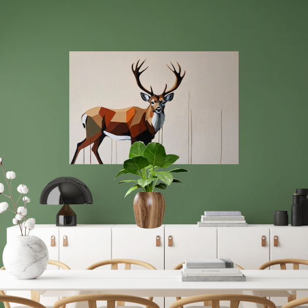 Geometrisch Portret van een Majestueus Hert canvas met baklijst