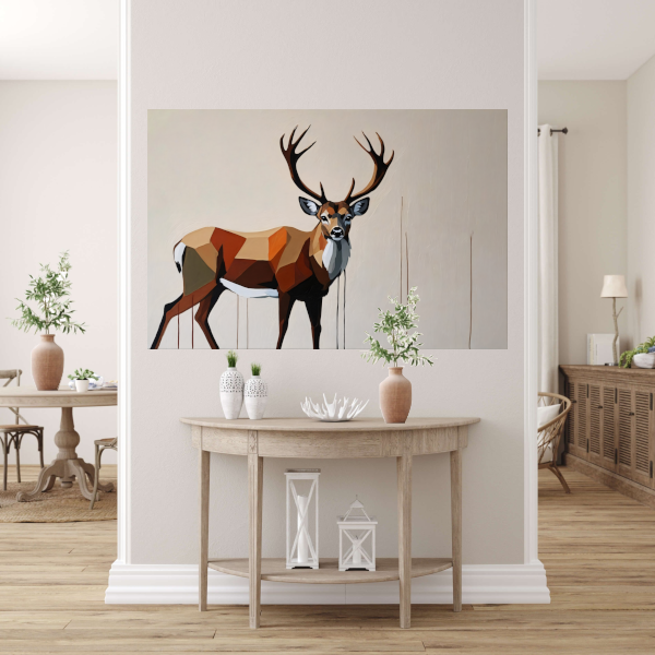 Geometrisch Portret van een Majestueus Hert canvas met baklijst