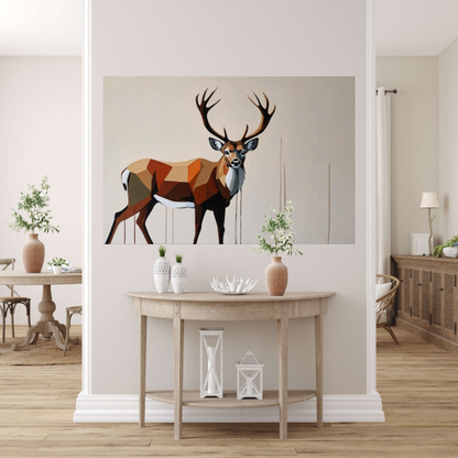 Geometrisch Portret van een Majestueus Hert canvas met baklijst