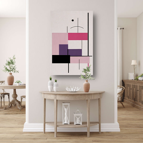 Abstracte composities met roze en paars canvas
