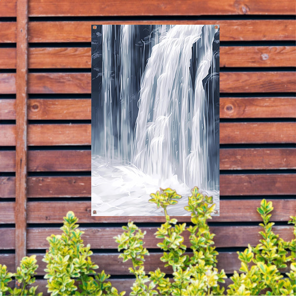 Digitale Kunst: Waterval in Monochrome Tinten tuinposter