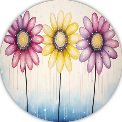 Blauwe bloemen op witte achtergrond aluminium muurcirkel