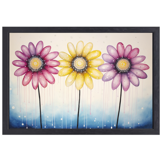 Blauwe bloemen op witte achtergrond canvas met baklijst
