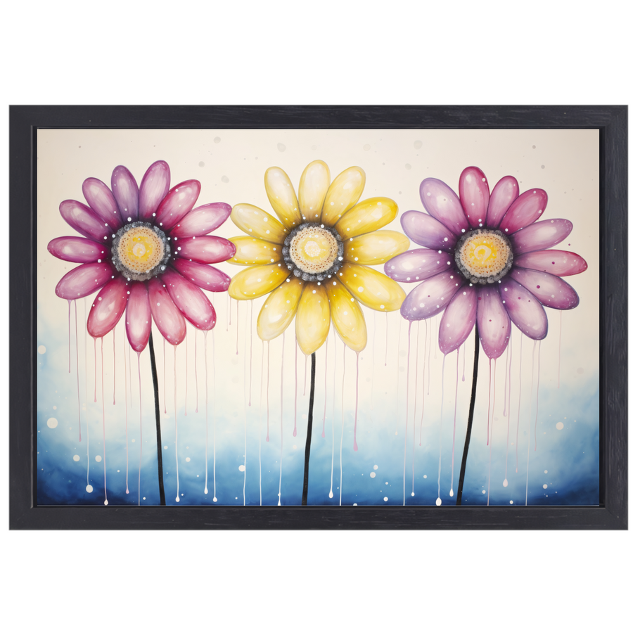 Blauwe bloemen op witte achtergrond canvas met baklijst