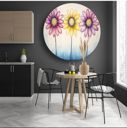 Blauwe bloemen op witte achtergrond aluminium muurcirkel